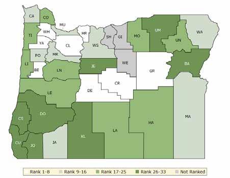 The green map below shows the distribution of Oregon s health outcomes, based on an equal weighting of length and quality of life.