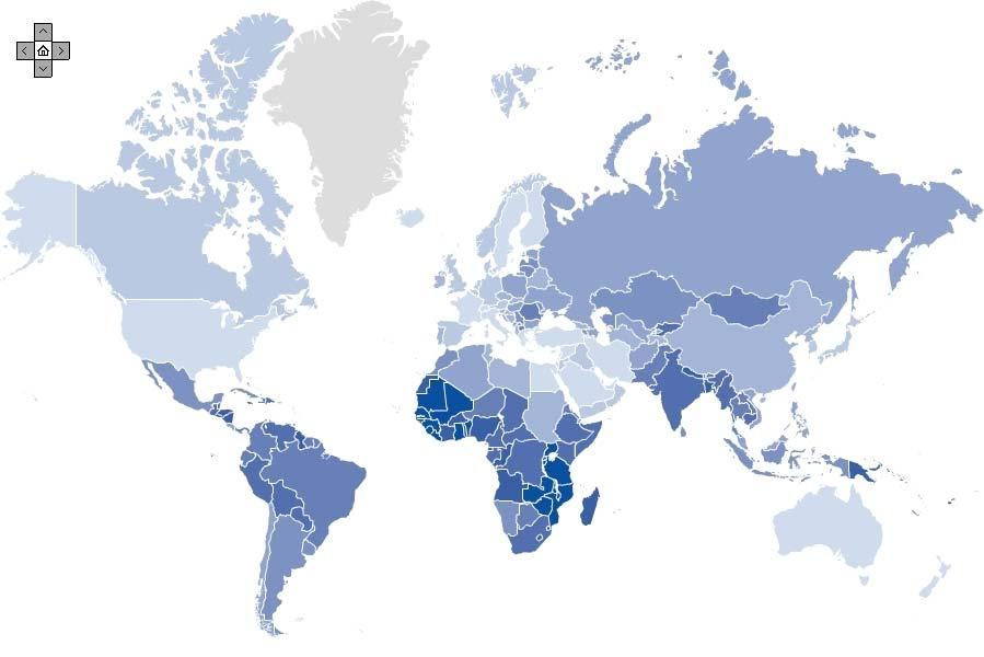 Estimated Cervical Cancer Mortality Worldwide in 2008