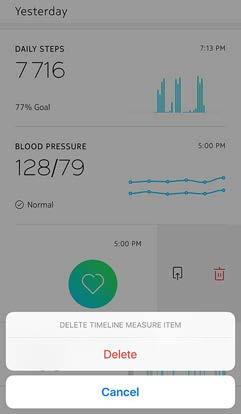 Deleting data You have the possibilty to delete your heart rate and blood pressure measurements from the Nokia Health Mate app.