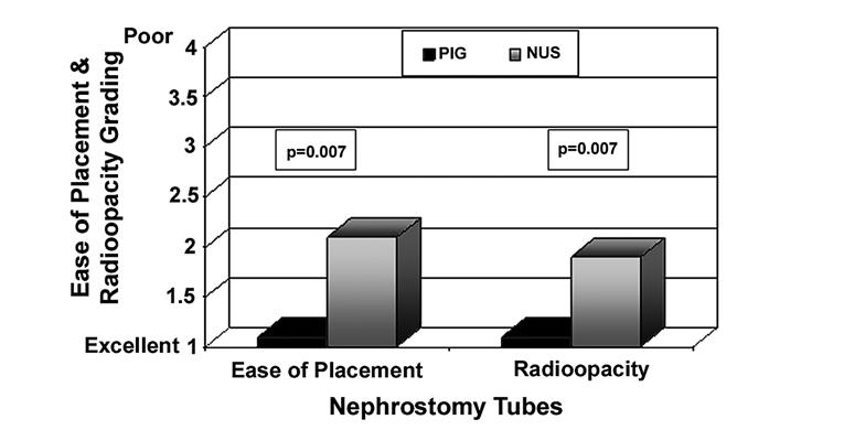 Table 2 Demographic features of the 8.3F pigtail nephrostomy tube (PIG) and the 8.2F nephroureteral stent (NUS) groups.