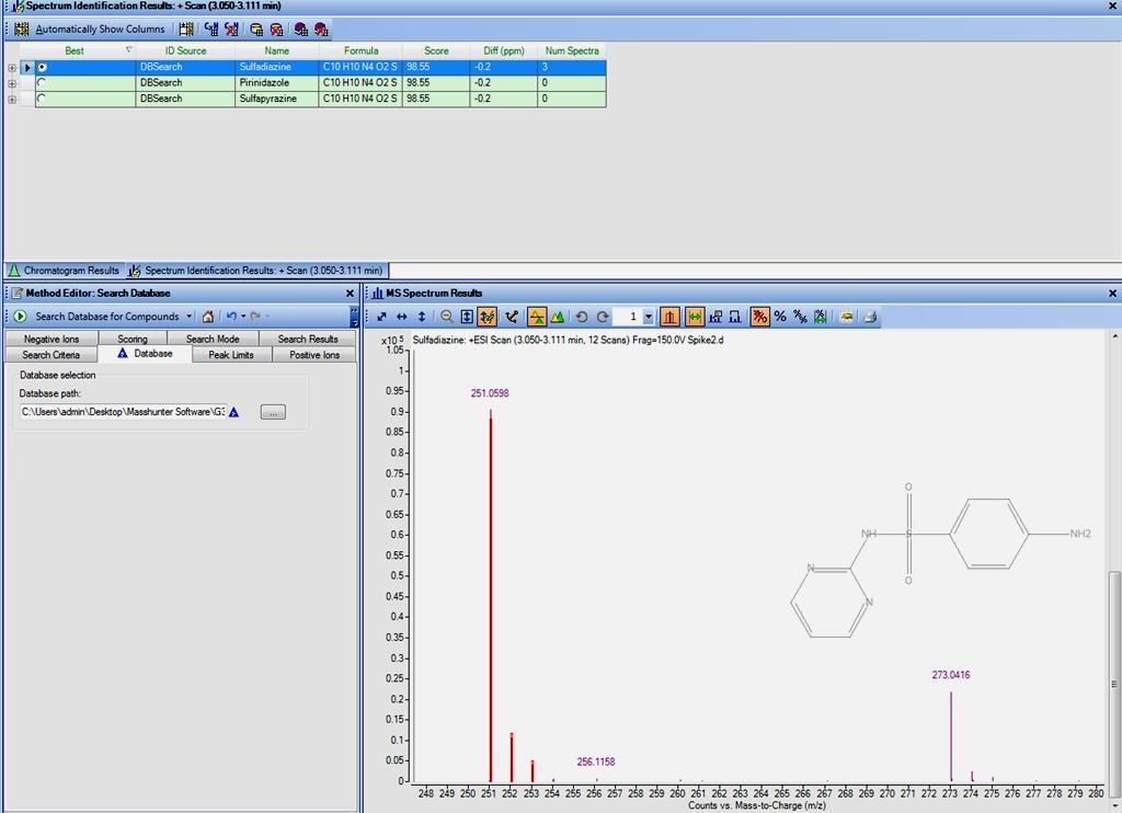 Peak 1 - ID Database Search 3 compounds associated with same formula