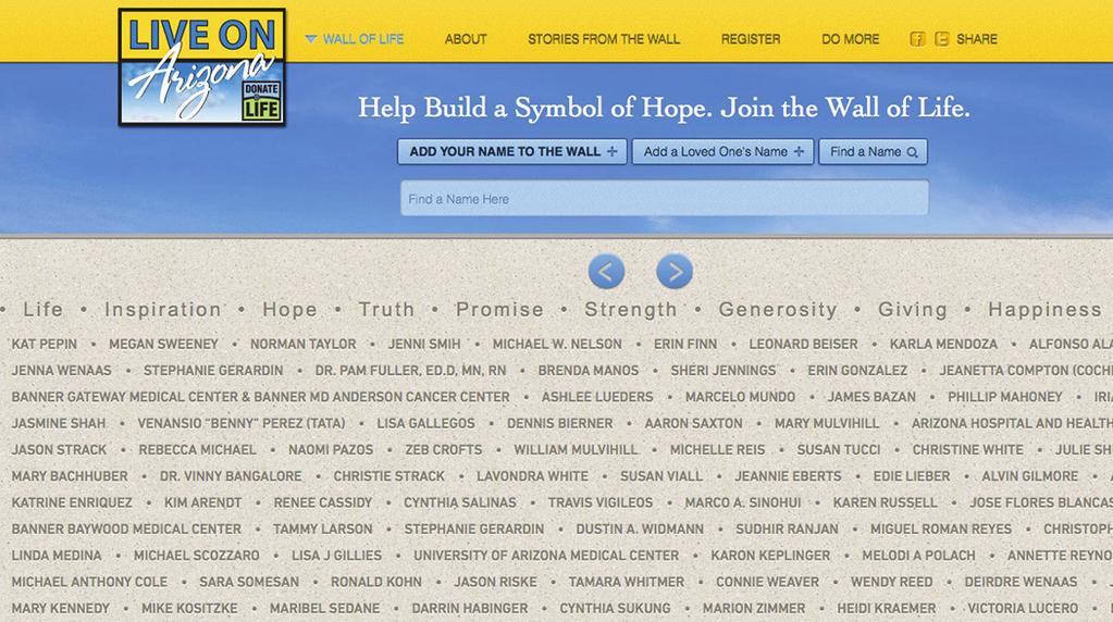 org allows Arizonans to easily share and read stories that show the power of donation. LiveOnAZ.