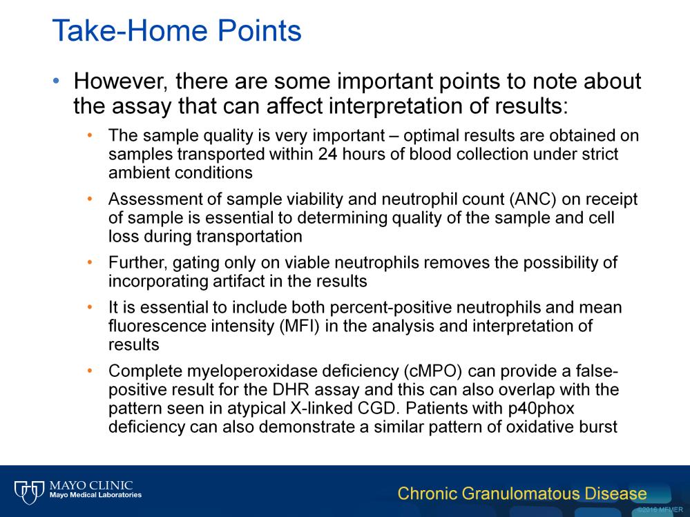 However, there are some points to note about the DHR flow assay that can affect interpretation of results. The sample quality is very important.