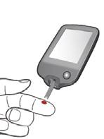 Step Action 5 Apply Blood Use your lancing device to obtain a blood drop and apply blood to the white area at the end of the test strip.