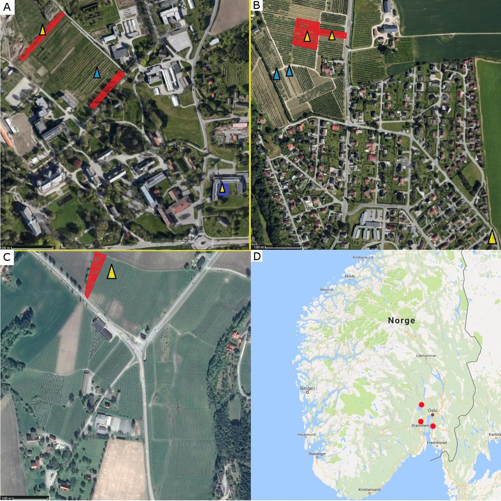Materials and methods Figure 4: Satellite photos of the study areas. All maps are from www.google.no/maps. A: Åsbakken.
