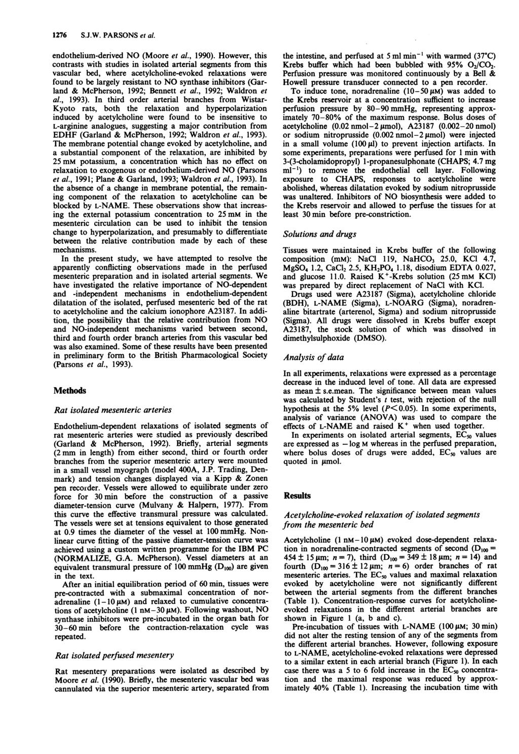 1276 S.J.W. PARSONS et al. endothelium-derived NO (Moore et al., 1990).