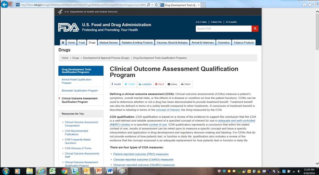 Clinical Outcome Assessment Qualification Program Website http://www.fda.