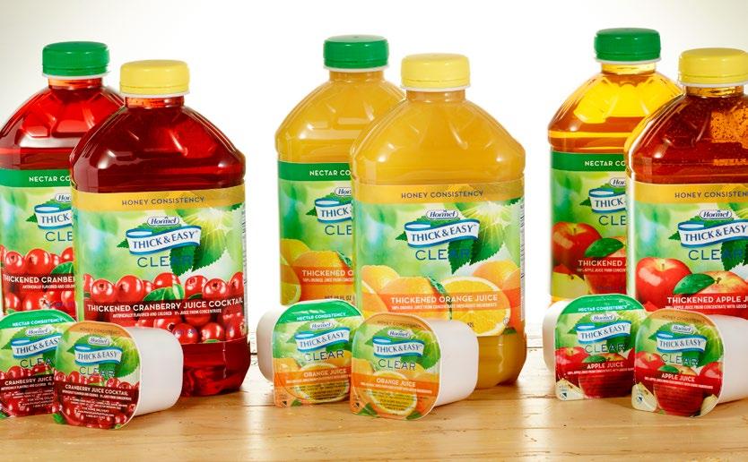 SWALLOWING DIFFICULTY THICK & EASY Thickened Beverages Ready to drink beverages in eight flavor varieties. Thickened juice varieties contain 100% RDI Vitamin C per 4 oz. serving.