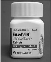 Famciclovir (Famvir) Prodrug of penciclovir Available as 125, 250, 500 mg tablet Dosage is 500 mg tid x 7 days Side Effect(s) of Antivirals Nausea Diarrhea What to Ask Before Prescribing Are you