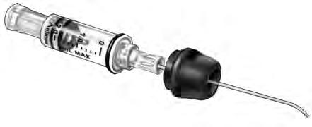 CHAPTER 3 - Getting your pump ready 6. Remove cap from the filled cartridge tip. To avoid insulin spillage and introduction of air in the cartridge, it should never be filled beyond the 2.0 ml mark.