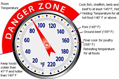 Temperature Danger Zone (TDZ) Temperature range of 41*-135* Cold foods should be kept lower than 41*F and hot foods should be kept higher than 135*F Foods should not be in