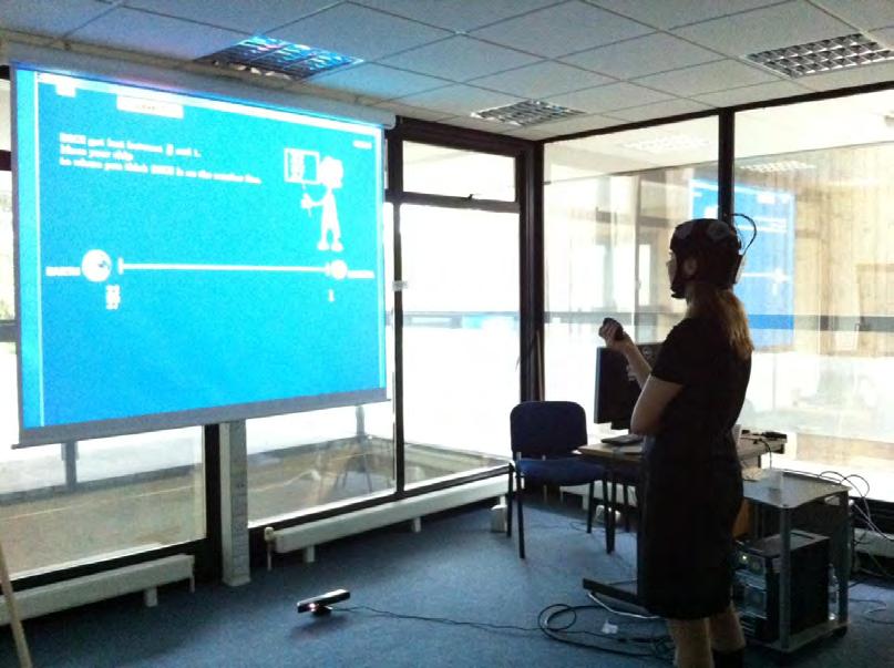 An example of a participant trying to place herself in the right spatial location during the computer-game and tdcs.