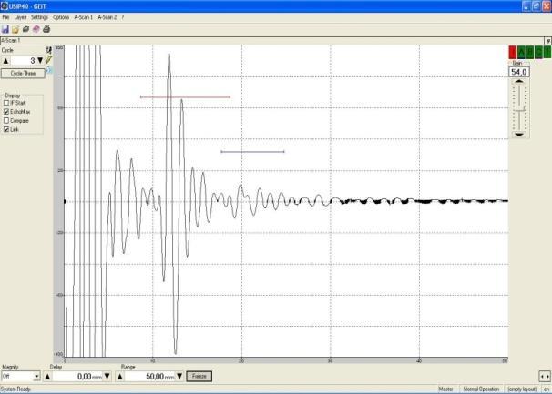 Figure 8 presents two A-scans obtained with the 1.6MHz transducer.