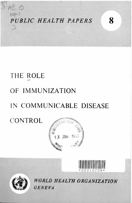 1961 1 st Schedule Published by WHO (Report of the technical