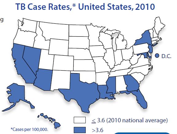 Figure 53. State TB rates higher than the U.S. average, 2010 Source: http://www.cdc.gov/tb/publications/factsheets/statistics/trends.