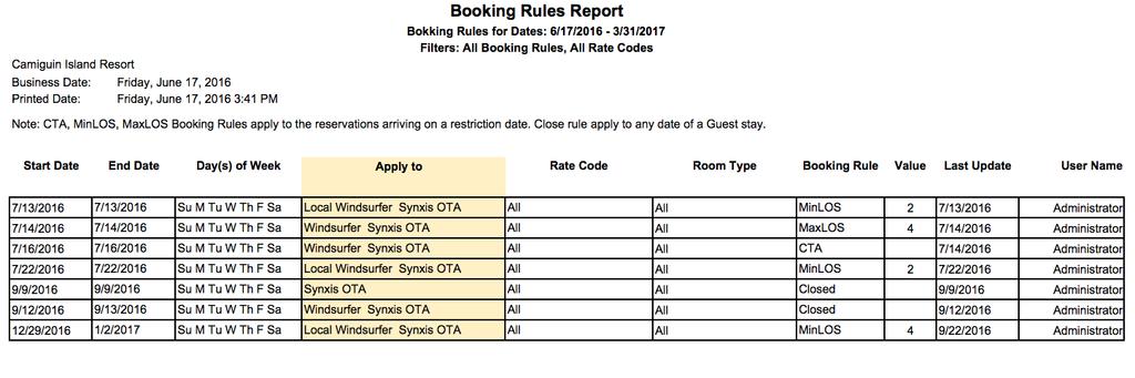 Standard Booking Rules Report (Sample) Figure 5 Standard Booking Rules Report Updated Apply To Column Confirmation Numbers CloudPM must support confirmation numbers for multiple CRS systems running