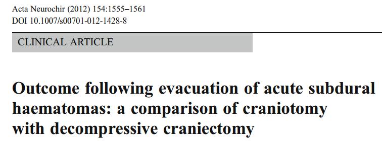 Cambridge experience (n=91) Although the confidence intervals overlapped, this study suggests that primary DC could be more effective than craniotomy