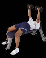 Bench Press Lie down on your back on a bench and hold two dumbbells at chest level, palms facing your feet.