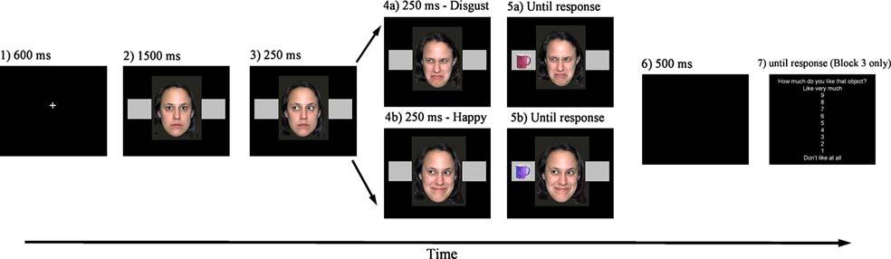 A.P. Bayliss et al. / Cognition xxx (2006) xxx xxx 5 Fig. 1. Illustration of an experimental trial. Here, the face looks left (Box 3), validly cueing the eventual target location (a cued trial).