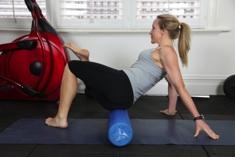Gluteal (buttocks) Release 1. Place the foam roller on the floor 2. Sit on the roller. Cross your left ankle across your right knee. 3. Place your hands on the floor for support 4.