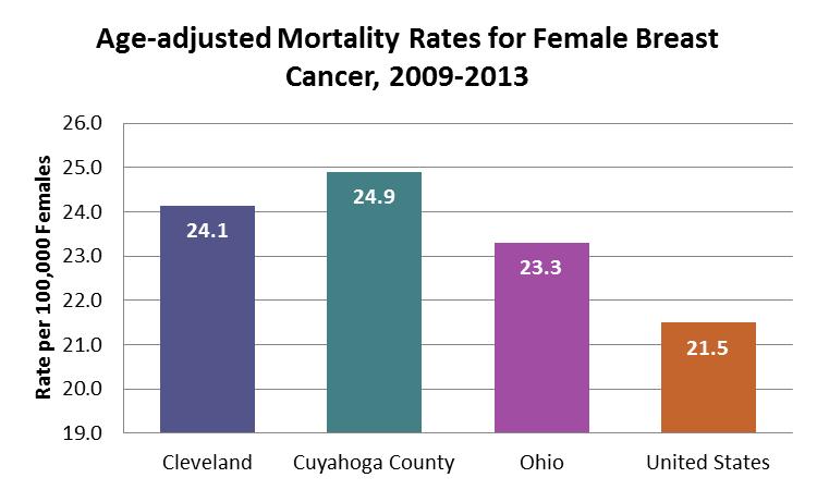 Male Breast Cancer In the City of Cleveland, 9 new cases of male breast cancer were diagnosed between 2009 and 2013, with a 5-year incidence rate of 1.0 per 100,000 males (see Table 1 in Appendix).
