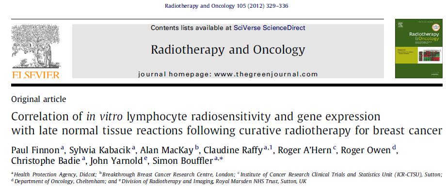 Patients with marked (31cases) or mild (28 controls) late adverse reaction to adjuvant breast radiotherapy Variation in lymphocyte radiosensitivity does not necessarily