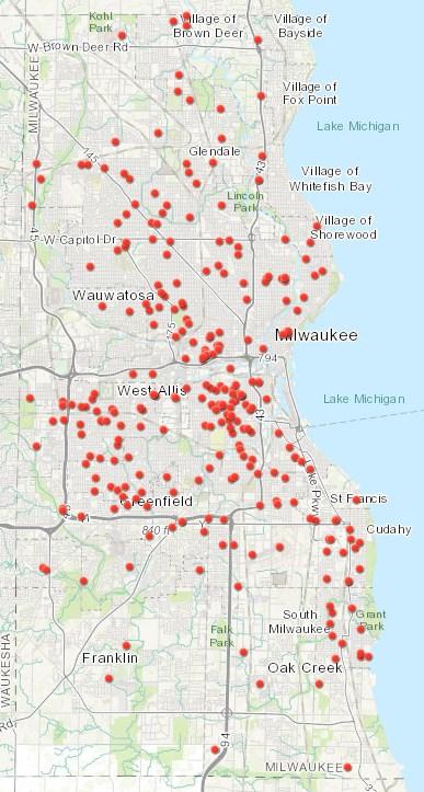 Overdose Location for Opioid-Related Deaths in Milwaukee County for Year 2016 Legend Opioid Death Density 0 1 1 2 2 4 4 5 5 6 6 8 8 9 9 10 10 12 12