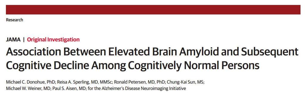 Amyloid predicts cognitive decline Donohue MC et