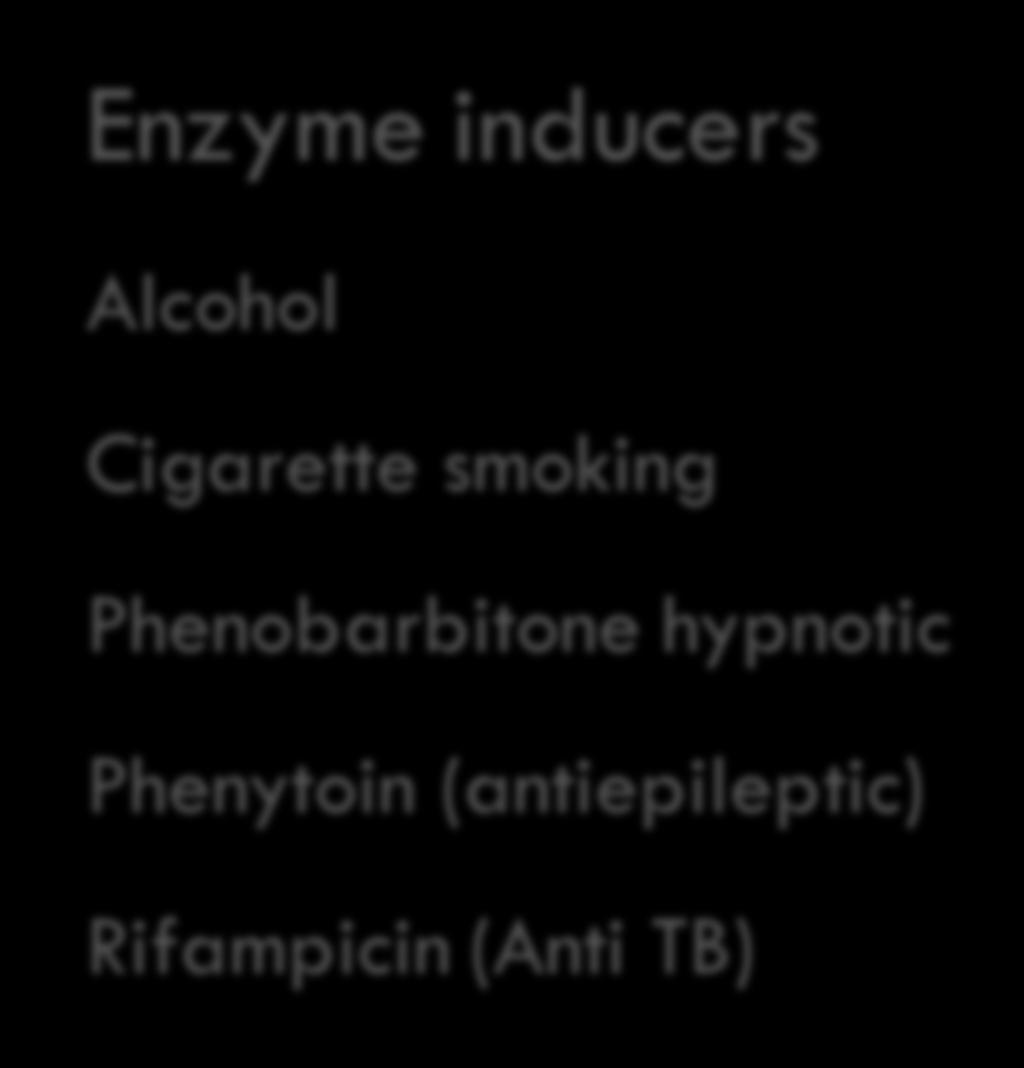 Enzyme Induction & inhibition Enzyme inducers Alcohol