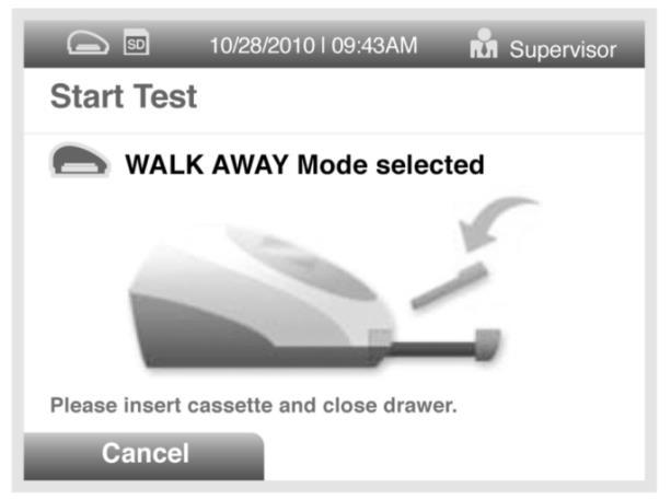3. Press Start Test and the Sofia drawer will automatically open. 4. Verify that the correct development mode, WALK AWAY or READ NOW, has been selected.