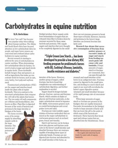 Non-Structural Carbohydrate Analysis Southern States has NSC values for all horse feeds analyzed by an independent laboratory.