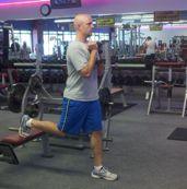 Workout A Goblet Bulgarian Split Squat Stand with your feet shoulder-width apart.