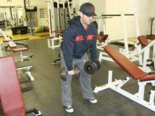 Workout B Overhand Grip DB Row Hold a dumbbell in each hand