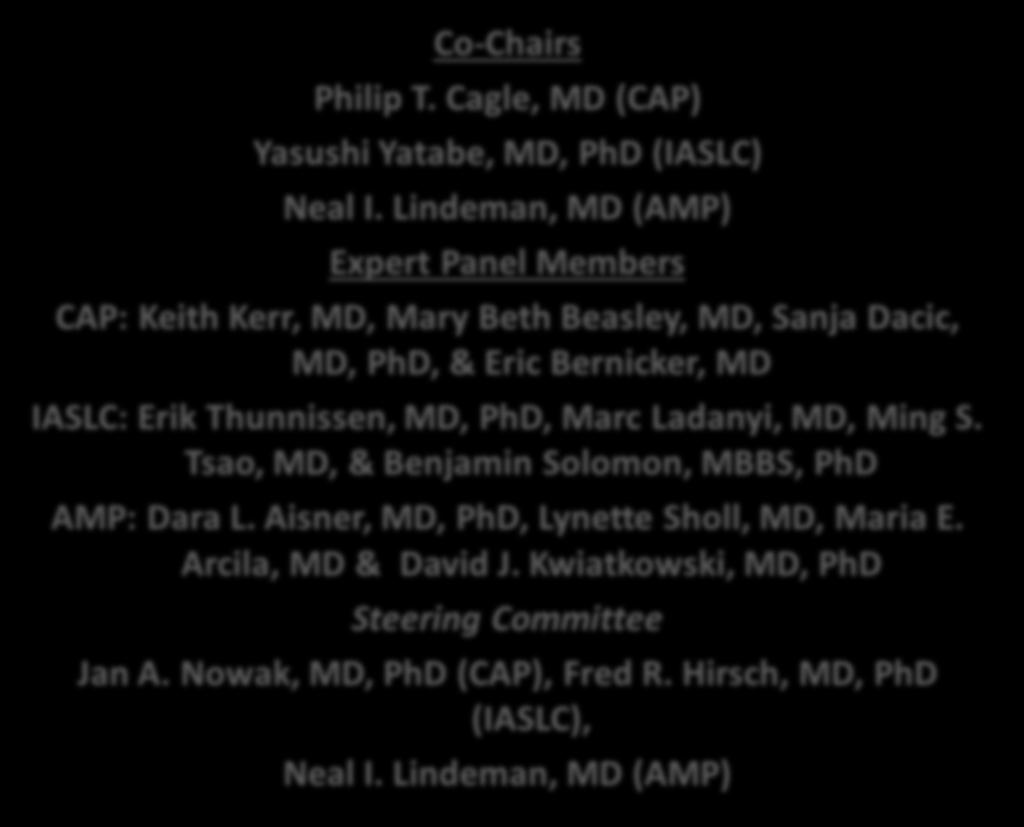 IASLC: Erik Thunnissen, MD, PhD, Marc Ladanyi, MD, Ming S. Tsao, MD, & Benjamin Solomon, MBBS, PhD AMP: Dara L.