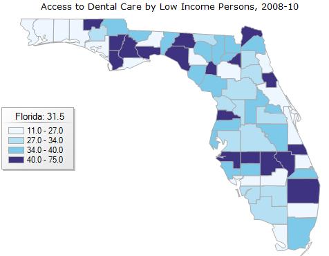 Accessibility for Low-Income Residents According to data from the Florida Department of Health Public Health Dental Program, Lee and Hendry counties have similar rates of access to dental care for