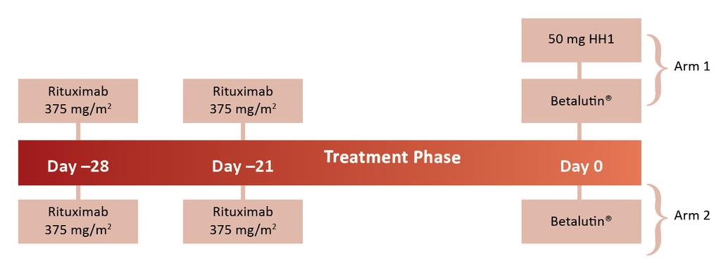Treatment schedule Treatment schedule. In Arm 1 patients received rituximab (375 mg/m 2 ) on day -28 and -21 to deplete circulating B cells.