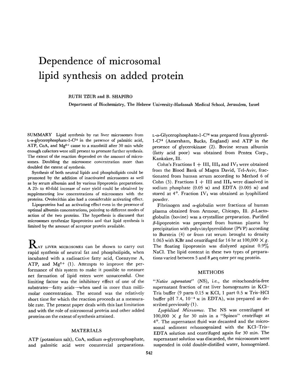 Dependence of microsomal lipid synthesis on added protein RUTH TZUR and B.