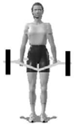 Feet shoulder-width apart and toes are pointing outward. Back is rigid and slightly arched.