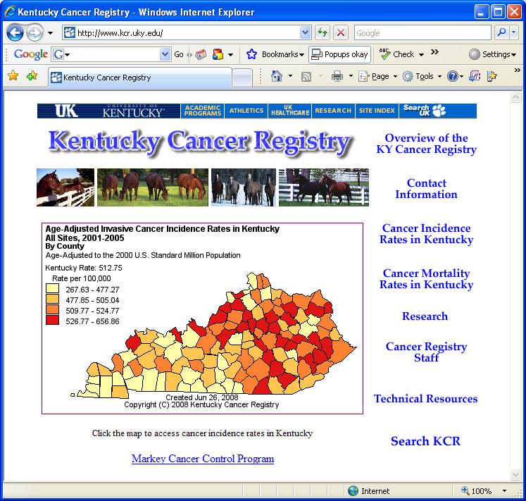 THE KCR WEB SITE: PUBLIC ACCESS TO CANCER INCIDENCE AND MORTALITY RATES www.kcr.uky.
