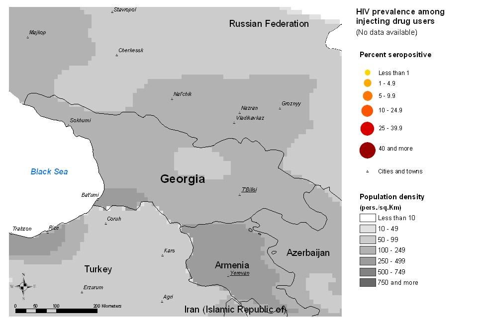 5 Georgia Maps & charts Mapping the geographical distribution of HIV prevalence among different population groups may assist in interpreting both the national coverage of the HIV surveillance system