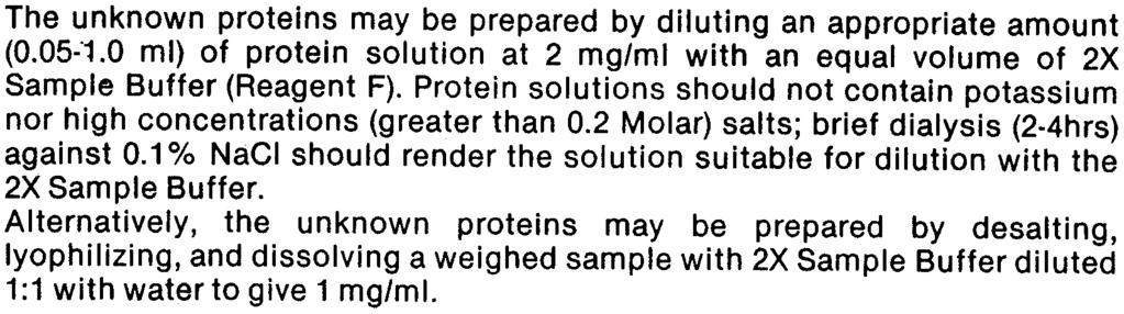 PREPARATION OFSAMPLE The unknown proteins may be prepared by diluting an appropriate amount (0.05:1.