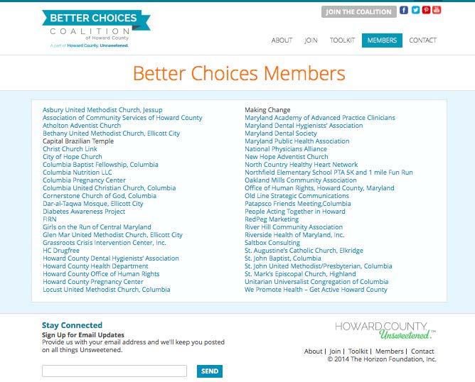 Community Coalitions Better Choices Coalition 50 community organizations, faith groups & businesses Agreed to