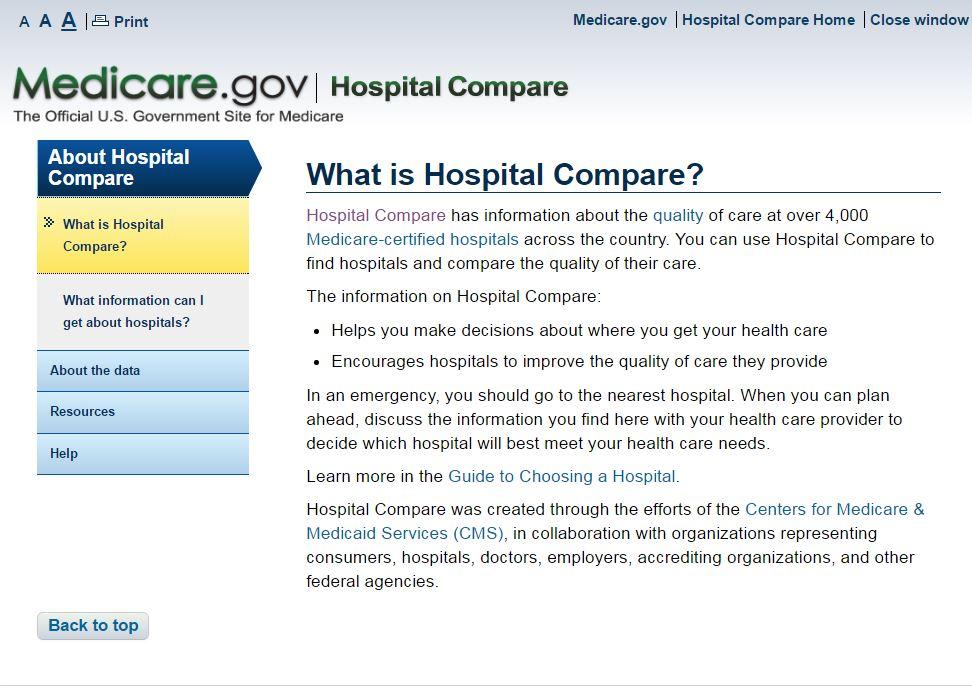 About Hospital Compare https://www.medicare.