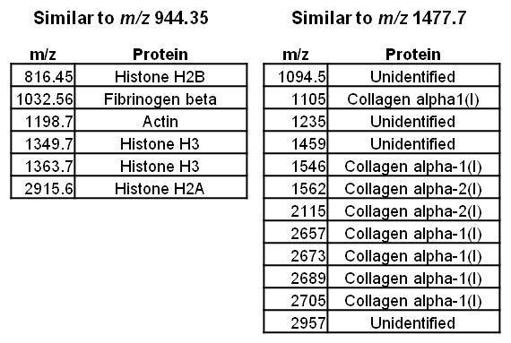 Two classes of peptides contributed the greatest diversity across the cohort: histone and collagen, Table 14.