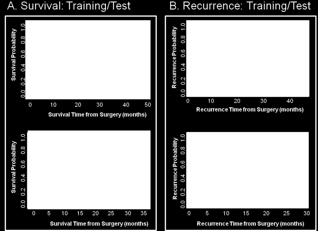 Figure 13. Training and test patient groups were used to generate and validate survival and recurrence compound predictor (CP) protein signatures.
