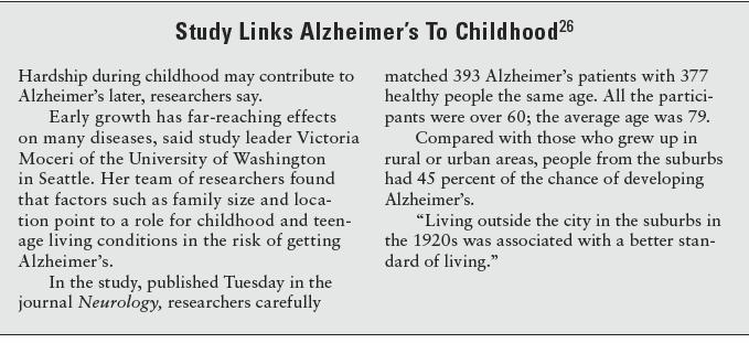Main Argument (1) Many people (comparatively) who avoided Alzheimers later in life grew up in the suburbs.