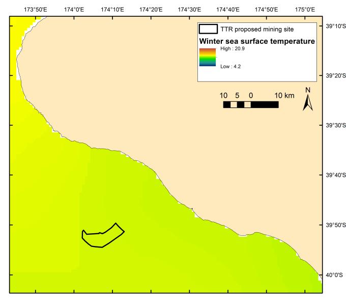 Figure 3-24:The 95th percentile of wave height near the TTR proposed project area. This layer of environmental data was included in the habitat suitability models.