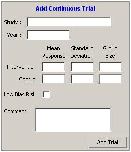 author). You also need to provide the year that the study was published in the Year: input field. You have the option to check the trial as a low bias risk trial.