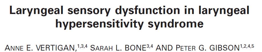 Quantified sensory dysfunction and identified extent of overlap among conditions Authors hypothesized that there is a common disturbance of laryngeal function in CRC, PVFM,