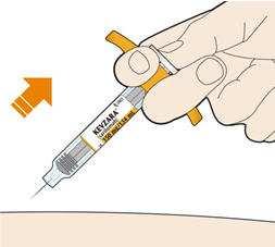 (continued) 5. Before you remove the needle, check that the syringe is empty. Pull the needle out at the same angle as inserted.